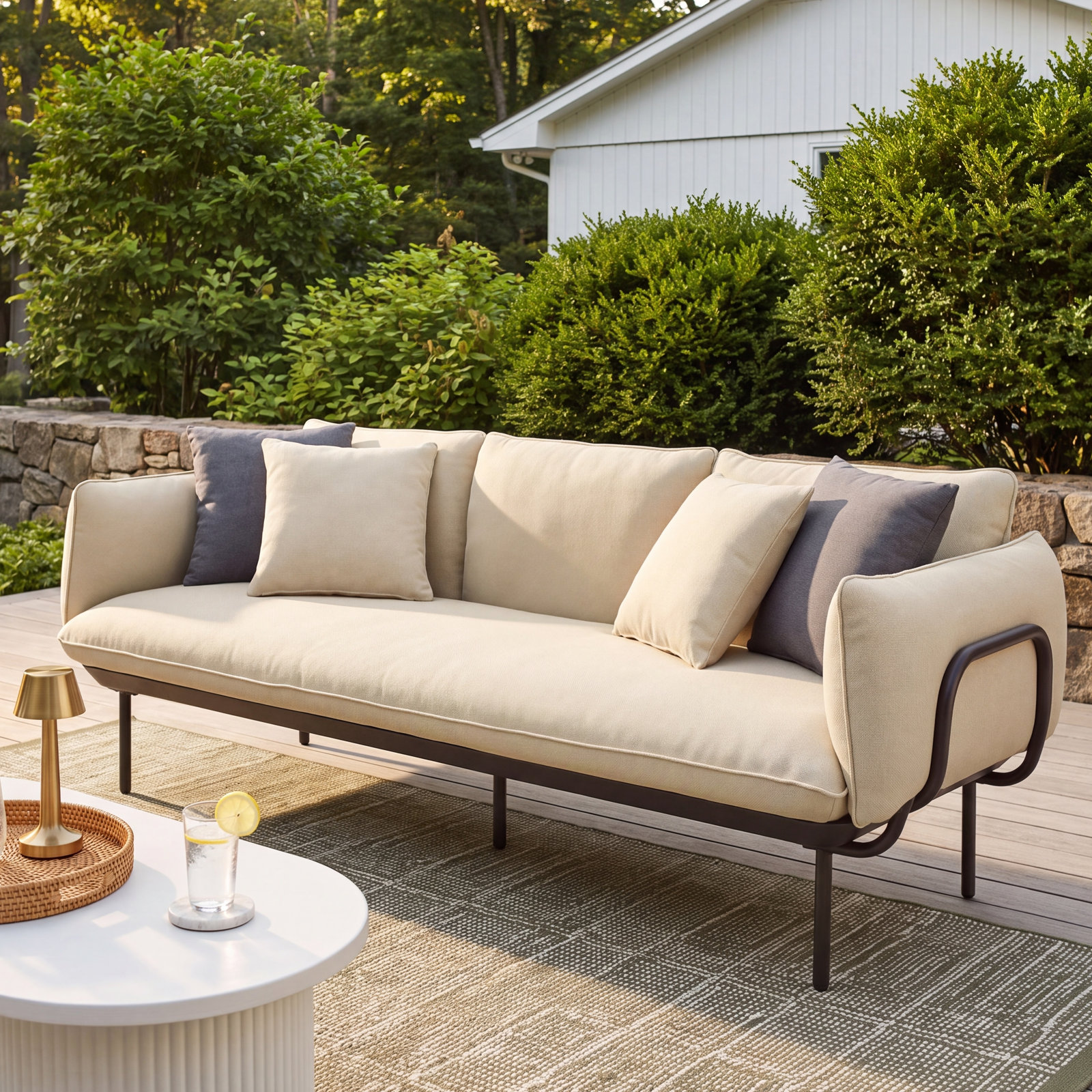 85" Patio Sofa, Beige, Dark Brown