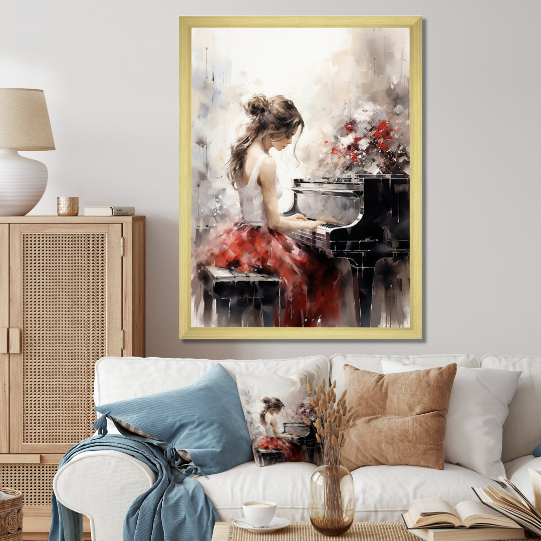 Aristarkh Beige Red Music Piano Harmony II - Music Framed Wall Art Lark Manor™ 