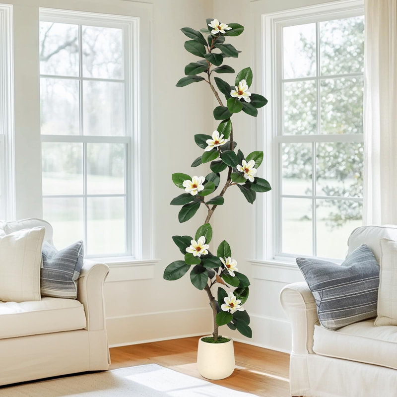 Arbre artificiel en caoutchouc avec pot de fleurs blanc, H 86,61 po x l 9,05 po x P 9,05 po
