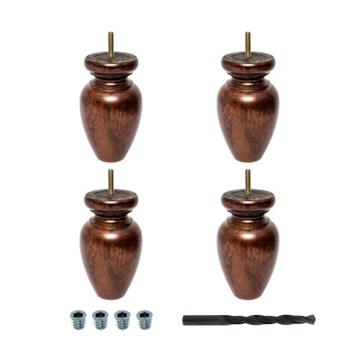 Pieds de chignon en bois massif teint, paquet de 4