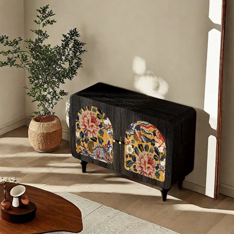 Armoire d'appoint multifonctionnelle en bois massif, Noir