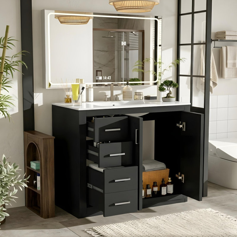 Meuble-lavabo 36 po avec lavabo en céramique, Noir, 36"