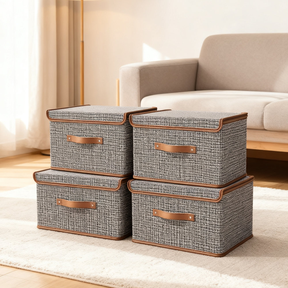 Latitude Run® 4Pack Storage Box With Flip Lid, Cotton And Linen Fabric ...