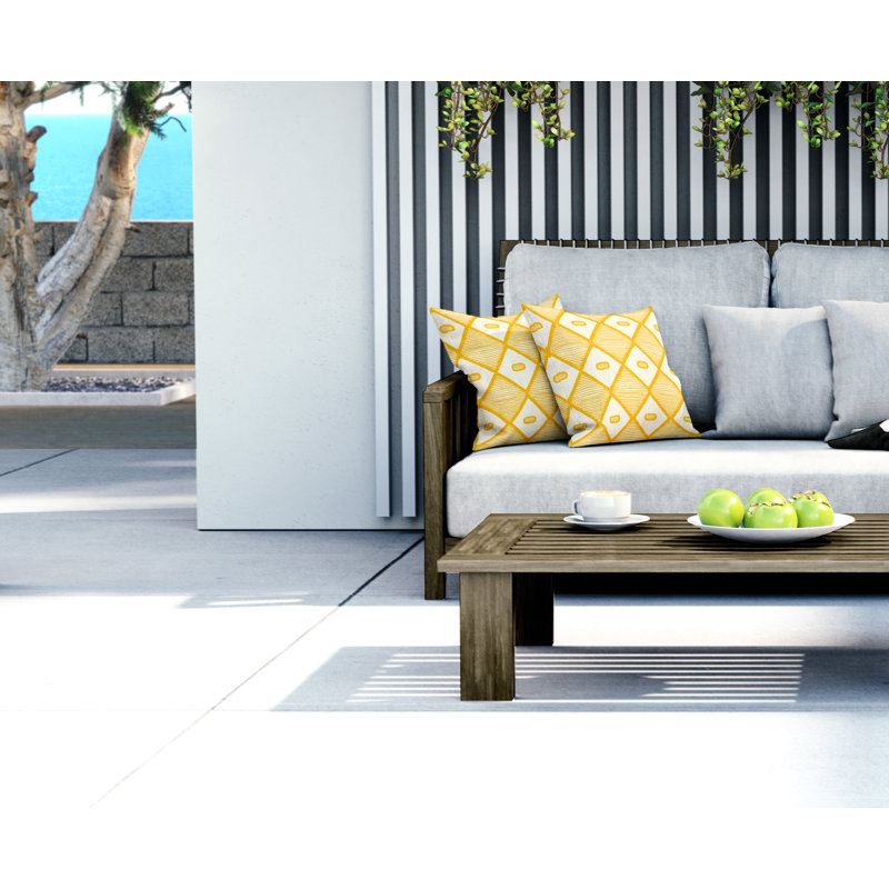 Jeté carré en polyester intérieur / extérieur, L 17 po x H 17 po, Jaune
