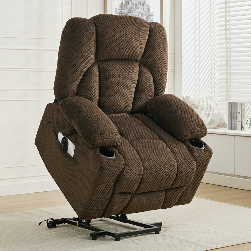 Fauteuil inclinable électrique avec porte-gobelet Levontae, Microfibre/microsuède brun