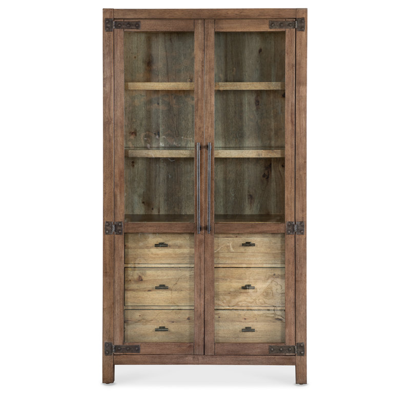 Rustic Lighted Pecky Hickory and White Oak Display Cabinet