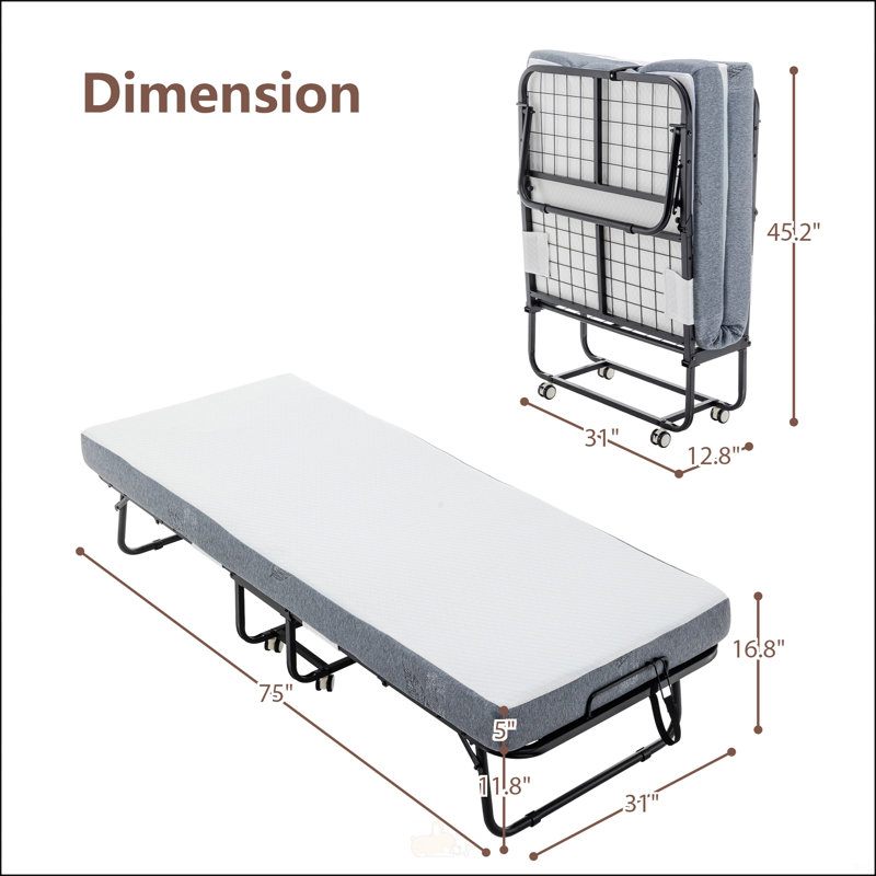 Folding Bed Cot With Mattress, Black