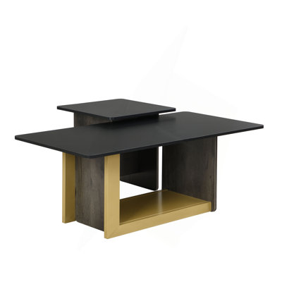 Modern Light Luxury Coffee Table Set Of 2, Small Square Coffee End Table With Spacious Top, Center Table For Living Room by Fleur De Lis Living