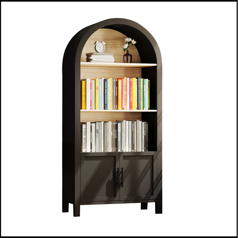 Bibliothèque arquée de 66,70 pouces de hauteur avec rangement, armoire Mid-Century moderne à 3 niveaux pour le bureau et la maison
