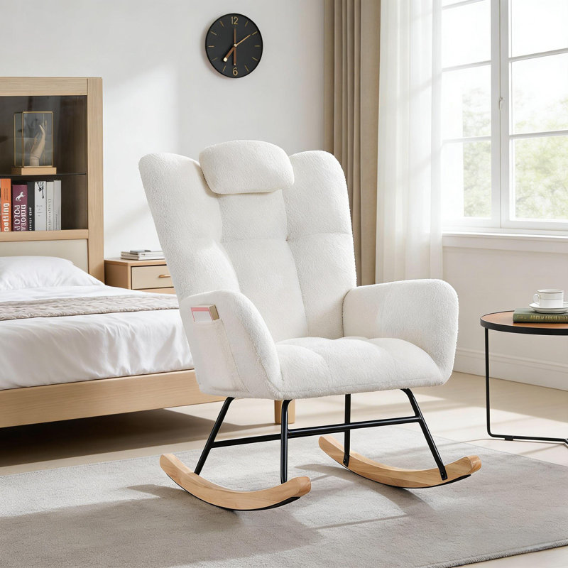 Chaise berçante avec siège rembourré et dossier haut pour le salon, la chambre à coucher, Beige
