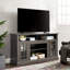Meuble télé avec portes en verre pour console de divertissement 65 po - Finition noyer foncé et dissimulation de câbles