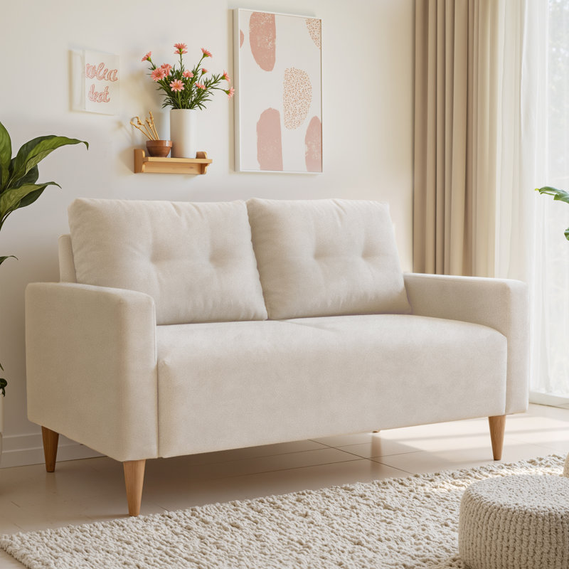 Causeuse à accoudoirs carrés 56,3 po Koehler, Mélange de coton beige