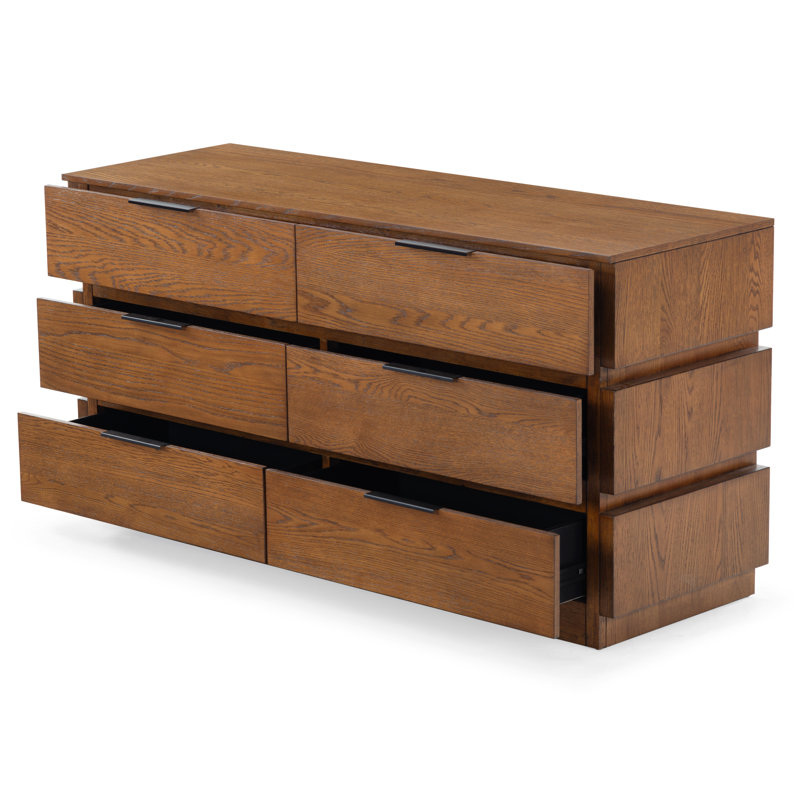 Titus 6 Drawer Stacked Dresser, Medium Oak