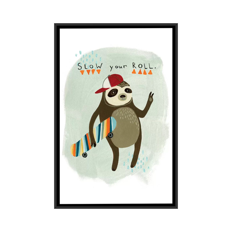 « hipster sloth i », impression sur toile tendue, H 26 po x l 18 po x P 1,5 po, Toile avec cadre noir, Pas de tapis