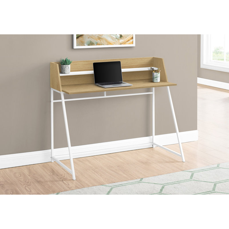 Modern Computer Desk With Hutch, Natural/White