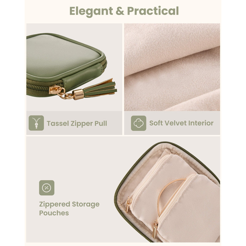 Mini-étui à bijoux de voyage, pochette en cuir PU souple - Vert olive, Olivegreen