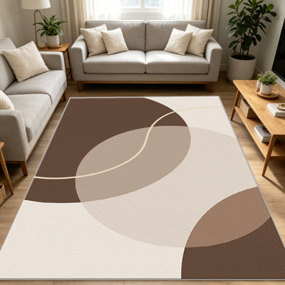 Tapis brun 1PC à cercles superposés, élégant tapis décoratif polyvalent, facile à nettoyer et à entretenir, pièce de mobilier idéale pour la chambre à coucher, le salon, le couloir, le vestibule, le dortoir et le bureau afin de rafraîchir l'ambiance intérieure de votre maison