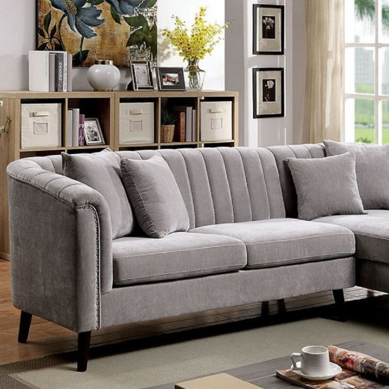 Canapé modulaire en L Chenille gris clair Ashmore - 99 po