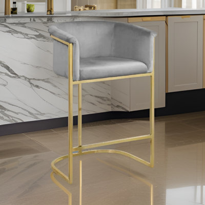 Upholstered Velvet Counter Stool with Stainless Steel Frame