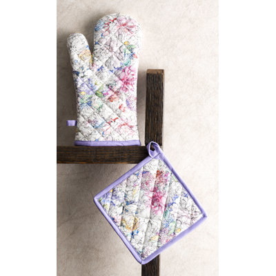 Maison d'Hermine Floral Love, manique et gant de cuisine 100 % coton - 19 x 33 cm et 20 x 20 cm