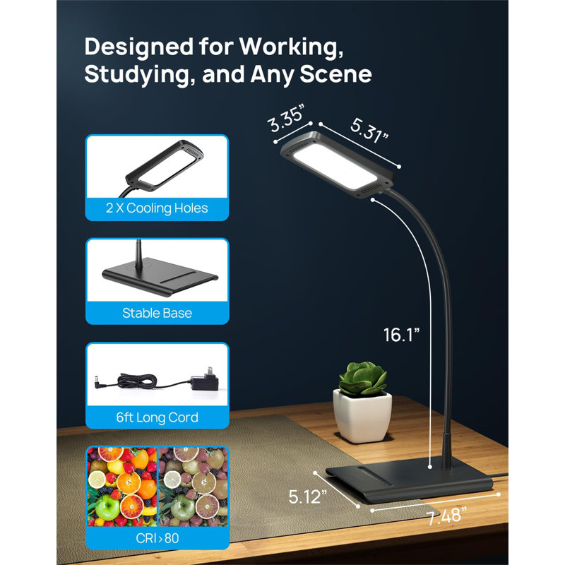 Desk Lamp, Bright Dimmable Eye-Caring Table Lamp, 3 Color Modes 7 Brightness Levels, Flexible Gooseneck, Touch Control, Memory Function, Desk Light For Home Office Dorm Room Essentials