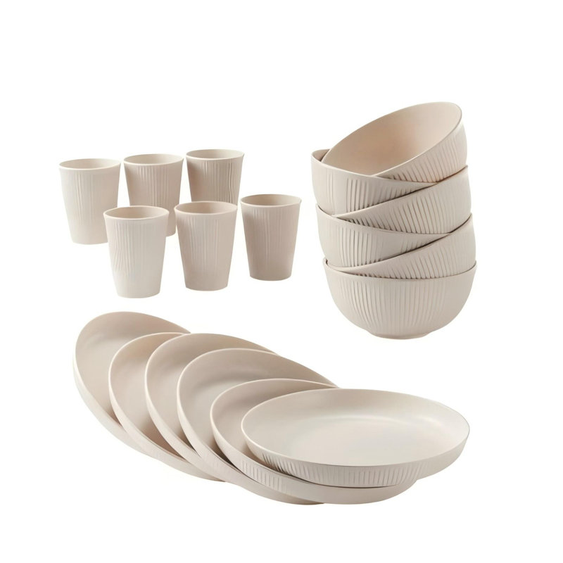 Dinnerware Set Dinner Plates Cups and Bowls Set for 6 (18pcs), Beige