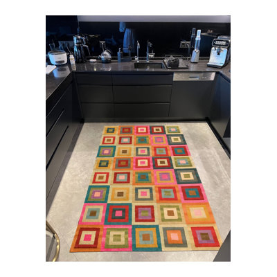 Tapis lavable à motif géométrique de couleur pastel
