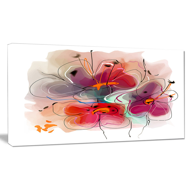 « red blue floral illustration », reproduction d’art sur toile tendue, H 30 po x l 40 po x P 1 po