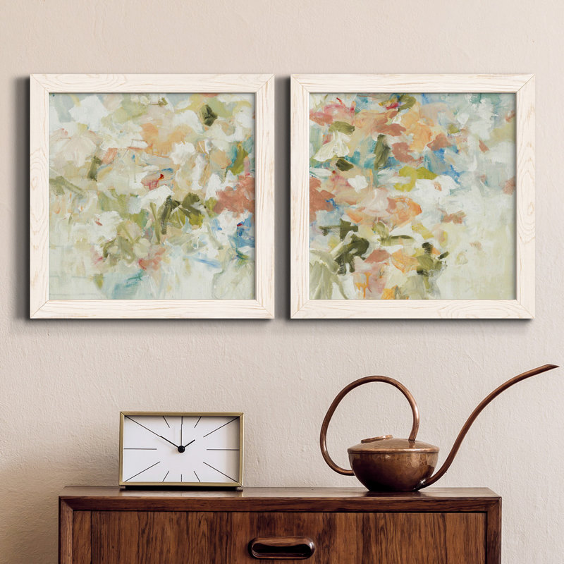 Floral Blush I - ensemble de 2 reproductions d'art sur toiles, Cadre blanc, H 17 po x l 34 po x P 1,5 po