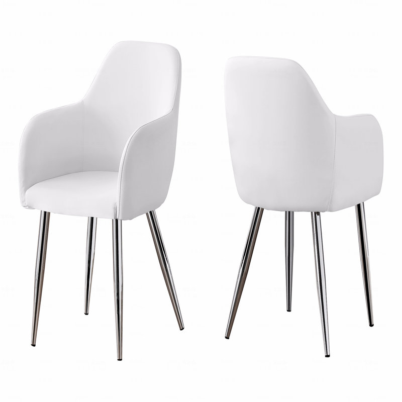 Ensemble de 2 chaises d'appoint de salle à manger, d'appoint, rembourrées, de cuisine, de salle à manger, d'apparence en cuir blanc, de métal chromé, de style contemporain et moderne
