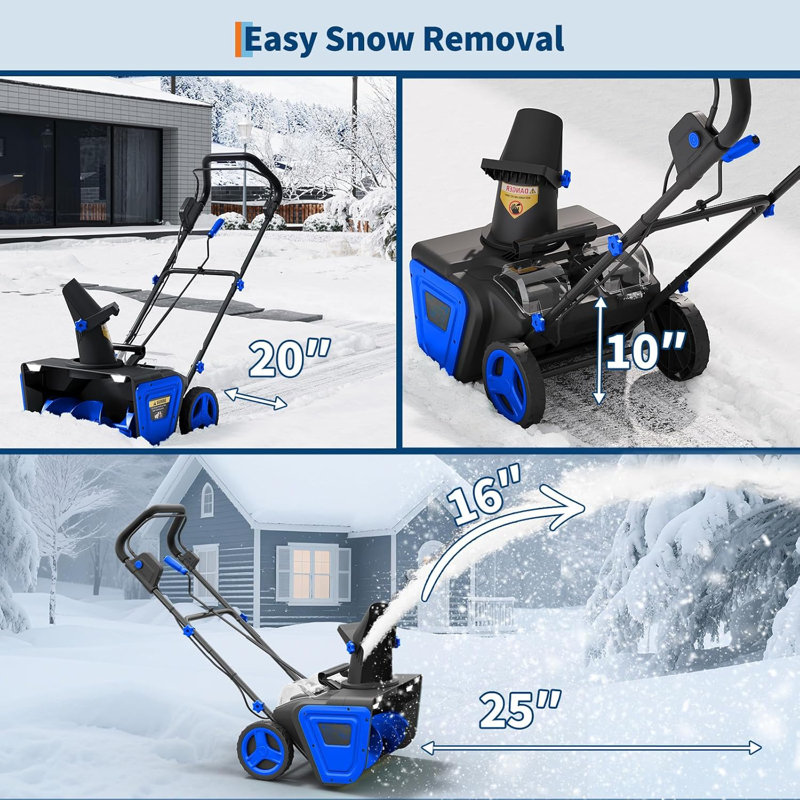 Souffleuse à neige sans fil de 20 po avec moteur sans balai, distance de projection de 23 pi, goulotte rotative réglable à 180 °, deux lumières DEL, comprend 2 piles de 4,0 Ah et un chargeur