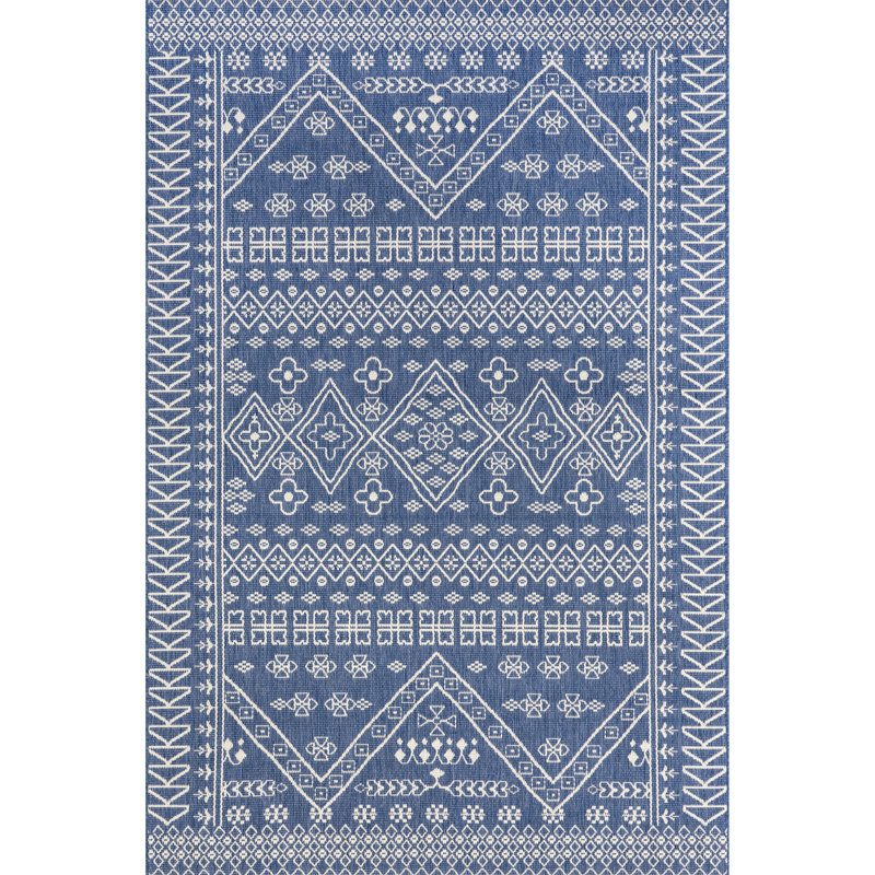 Royalston Power Loom Tribal Blue Indoor/Outdoor Patio Rug, Rectangle 3'9" x 5'7"