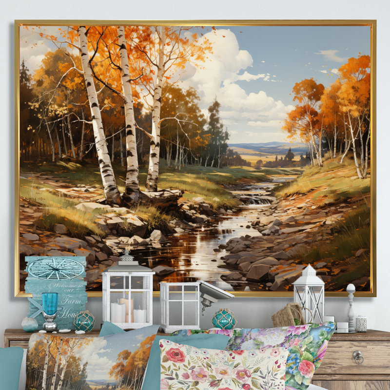 «Birch Woods Sunlit Grove II», reproduction sur toile, H 34 po x l 44 po x P 1,5 po, Cadre flottant doré