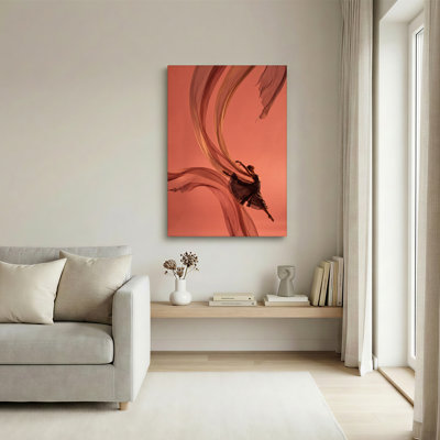 «Danseuse» sautant avec un tissu transparent sur toile rose