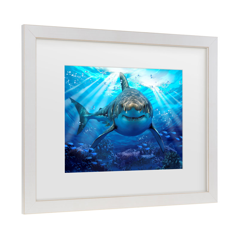 " Stalking Shark " by Howard Robinson, White, 13" H x 16" W x 0.75" D
