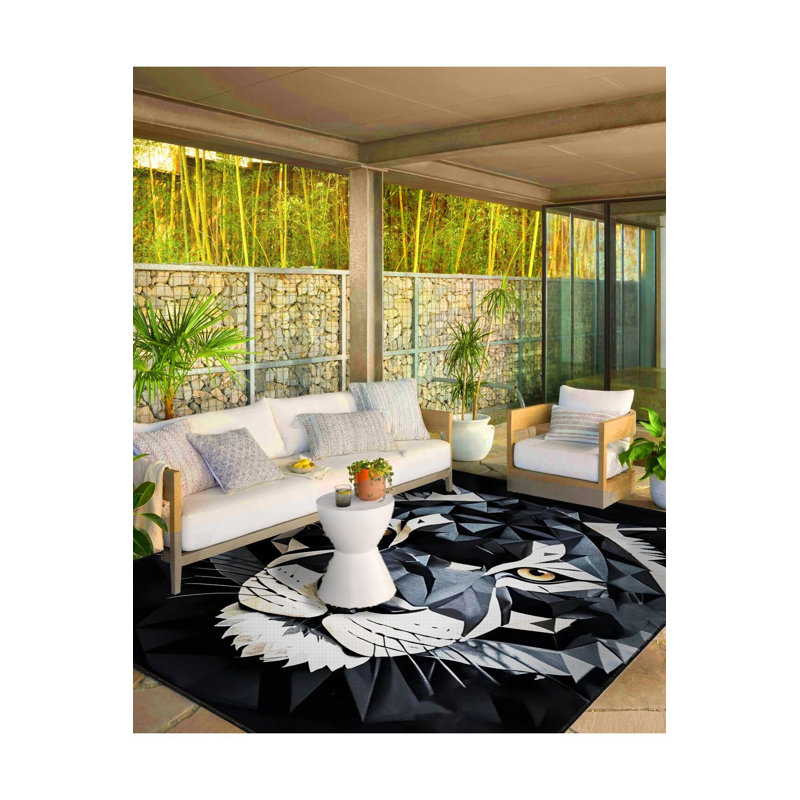 Tapis tissé à la machine à motif de tigre noir lavable à la machine, Tapis de couloir 4 pi 11 po x 9 pi 10 po inclus