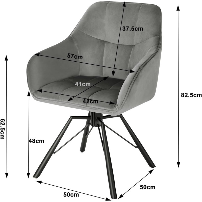 Alliene 48cm H Velvet Upholstered Armchair, Grey, 2