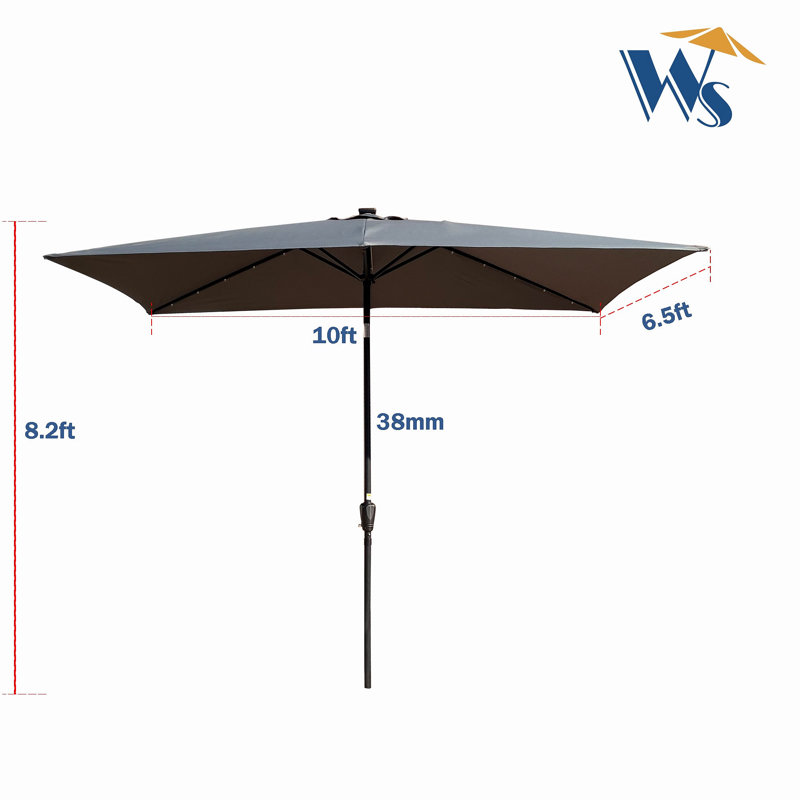 Parasol d'extérieur à DEL solaire 10 x 6,5T avec manivelle et bouton poussoir inclinable pour la cour, Anthracite