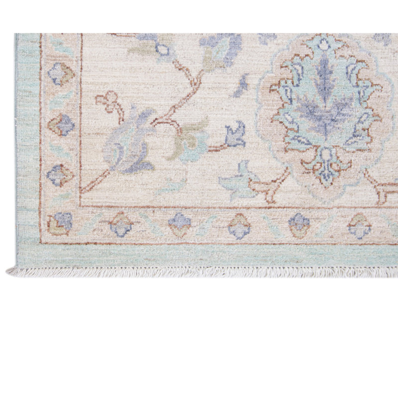 Tapis bleu clair et ivoire noué à la main de haute qualité