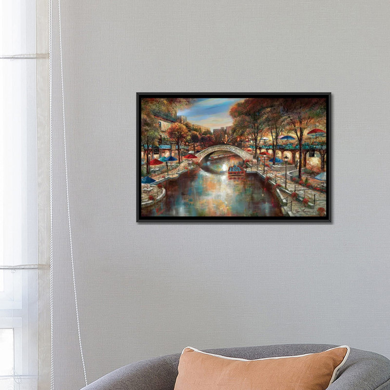 «Evening on The Canal», impression sur toile, H 18 po x l 26 po x P 1,5 po, Toile avec cadre noir, Pas de tapis