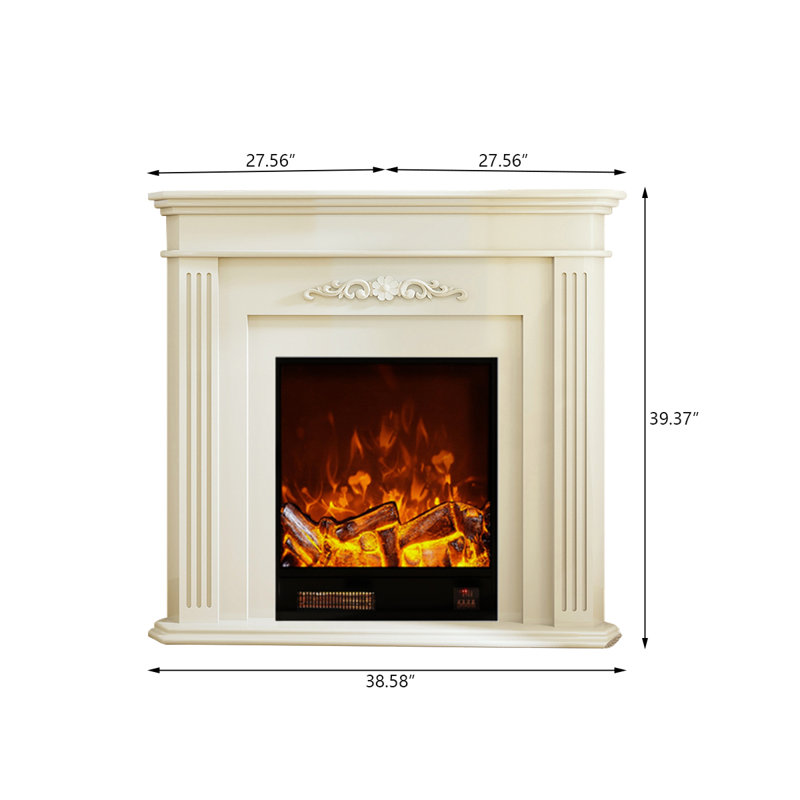 38.58"White Triangular Electric Fireplace with Flame Effect, 39.37" H x 38.58" W x 27.56" D