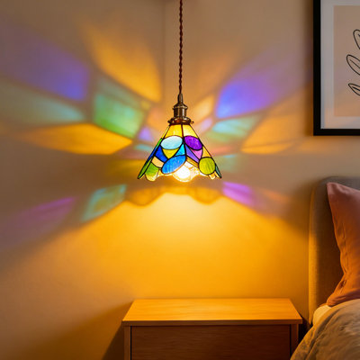 Luminaire suspendu en verre coloré 1 lumière de style Tiffany