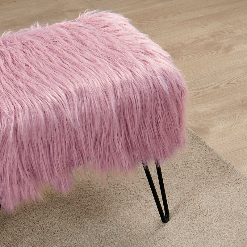 Keilia Upholstered Ottoman, Lilas Faux Fur