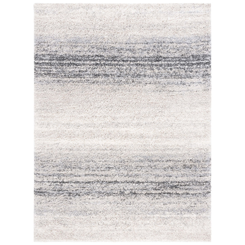 Tapis intérieur en polypropylène abstrait ivoire / gris anthracite, Rectangle 6 pi 7 po x 9 pi