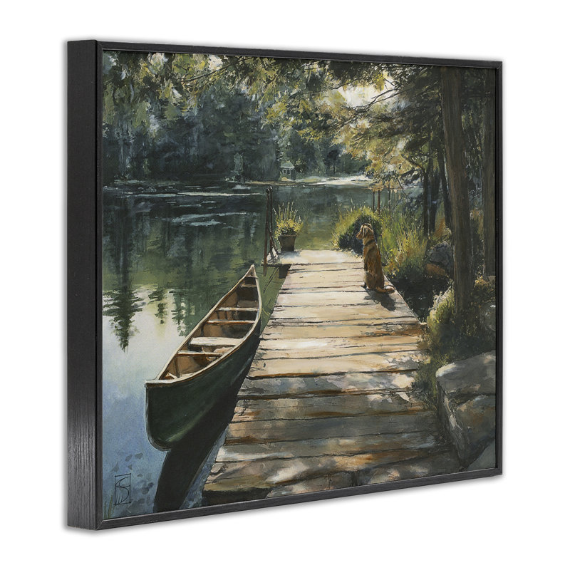 «Lake Life Dog on Dock», estampe numérique, design par Sara Culpepper, H 11 po x l 14 po, Giclée encadrée noir minuit