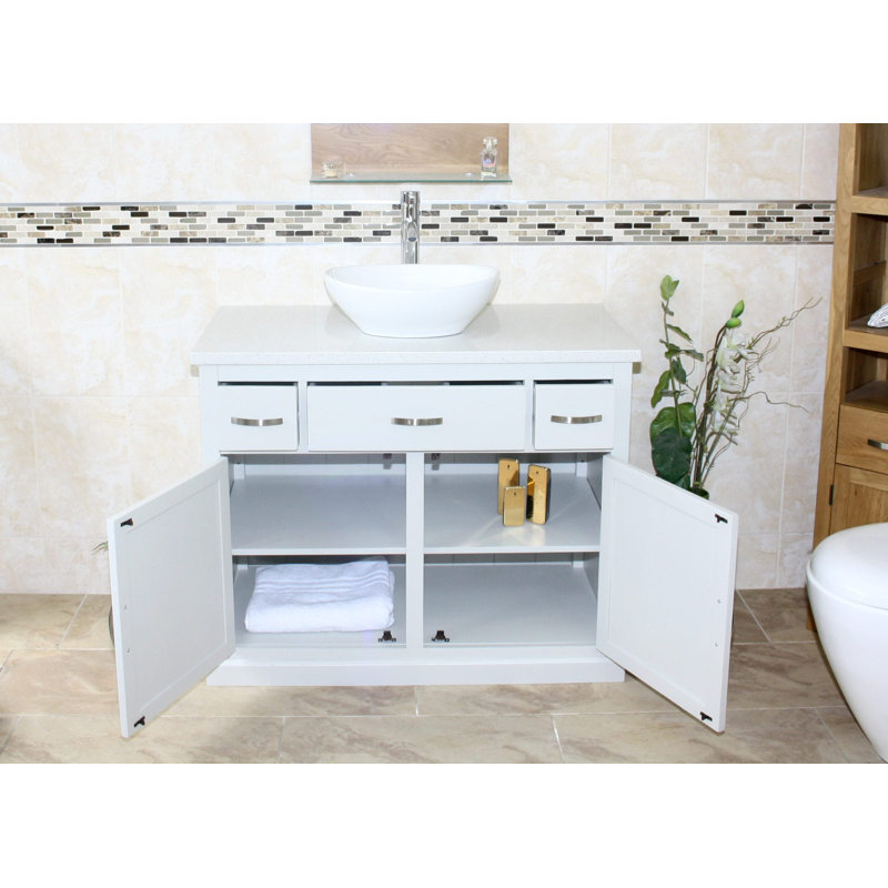Robie 1000mm Single Bathroom Vanity with Vessel Ceramic Basin, White Quartz, Grey