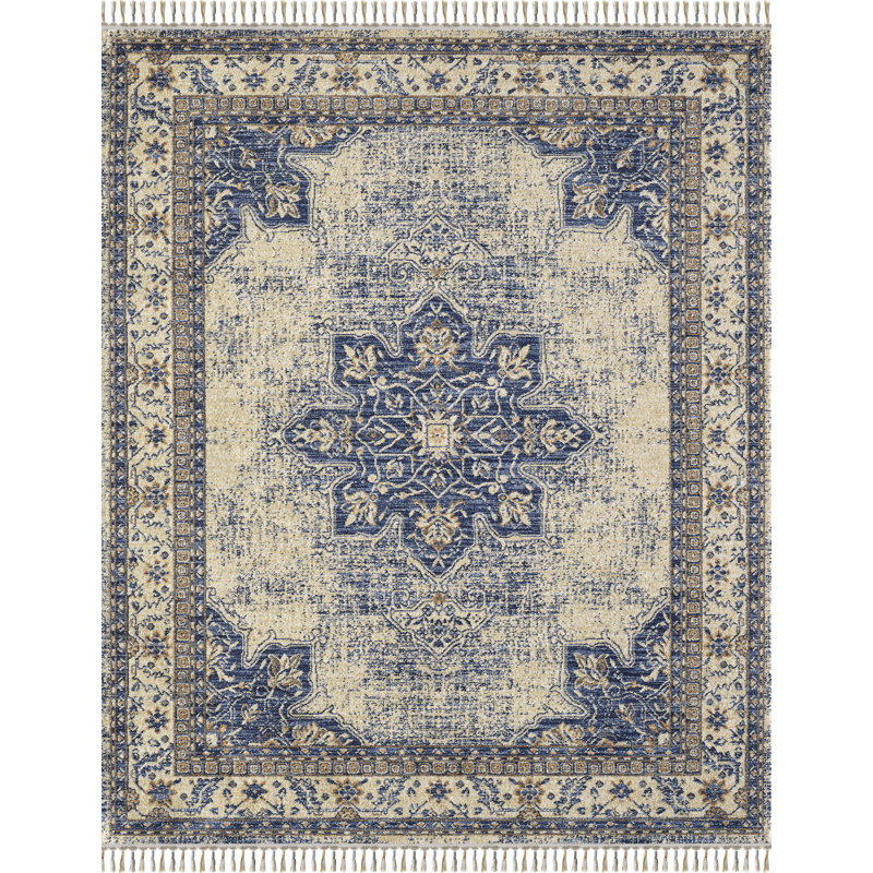 Tapis oriental bleu / beige Dovidio, Rectangle de 5 pi x 7 pi