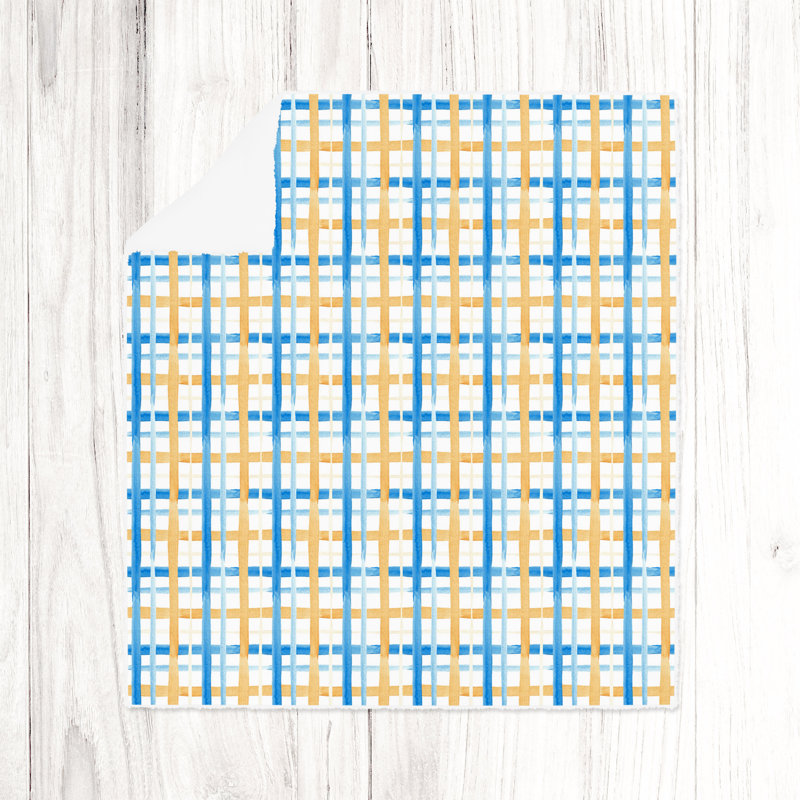 Jeté , L 51 po x L 60 po, Bleu / orange, Carreauté