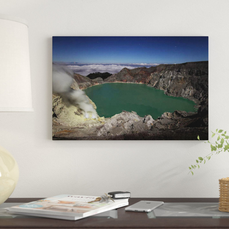« acidic crater lake of kawah ijen volcano, java, indonésie » par richard roscoe, reproduction d’impression sur toile tendue