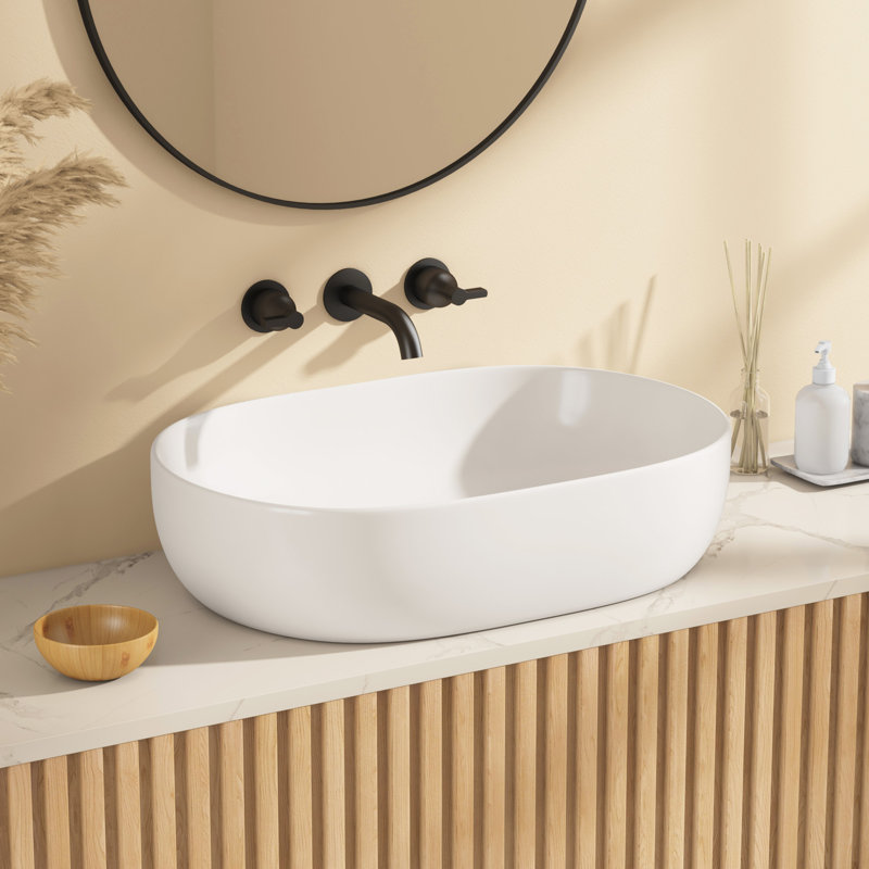 Large Oval Bathroom Vessel Sink – 24 Inch White Vitreous China Above Counter Sink